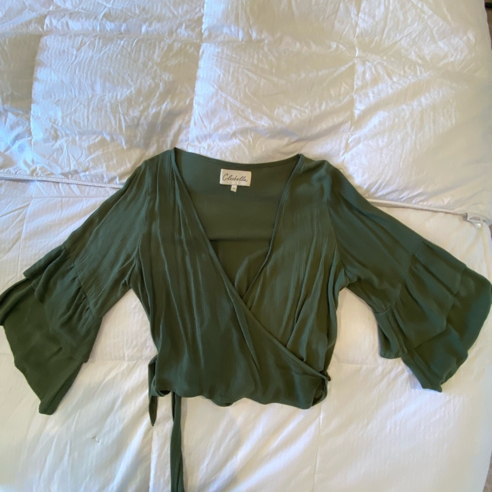 Cleobella full sleeve wrap top.  Dark army green gauze material.